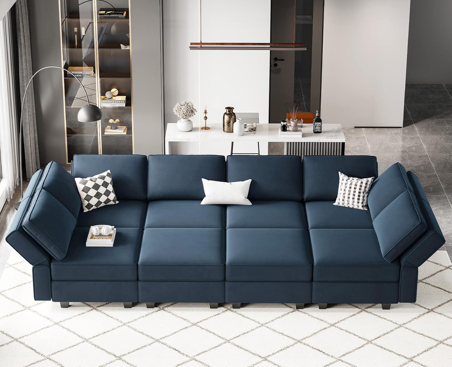 Belffin Velvet Modular Sectional Sofa with Ottoman Sleeper Bed Storage