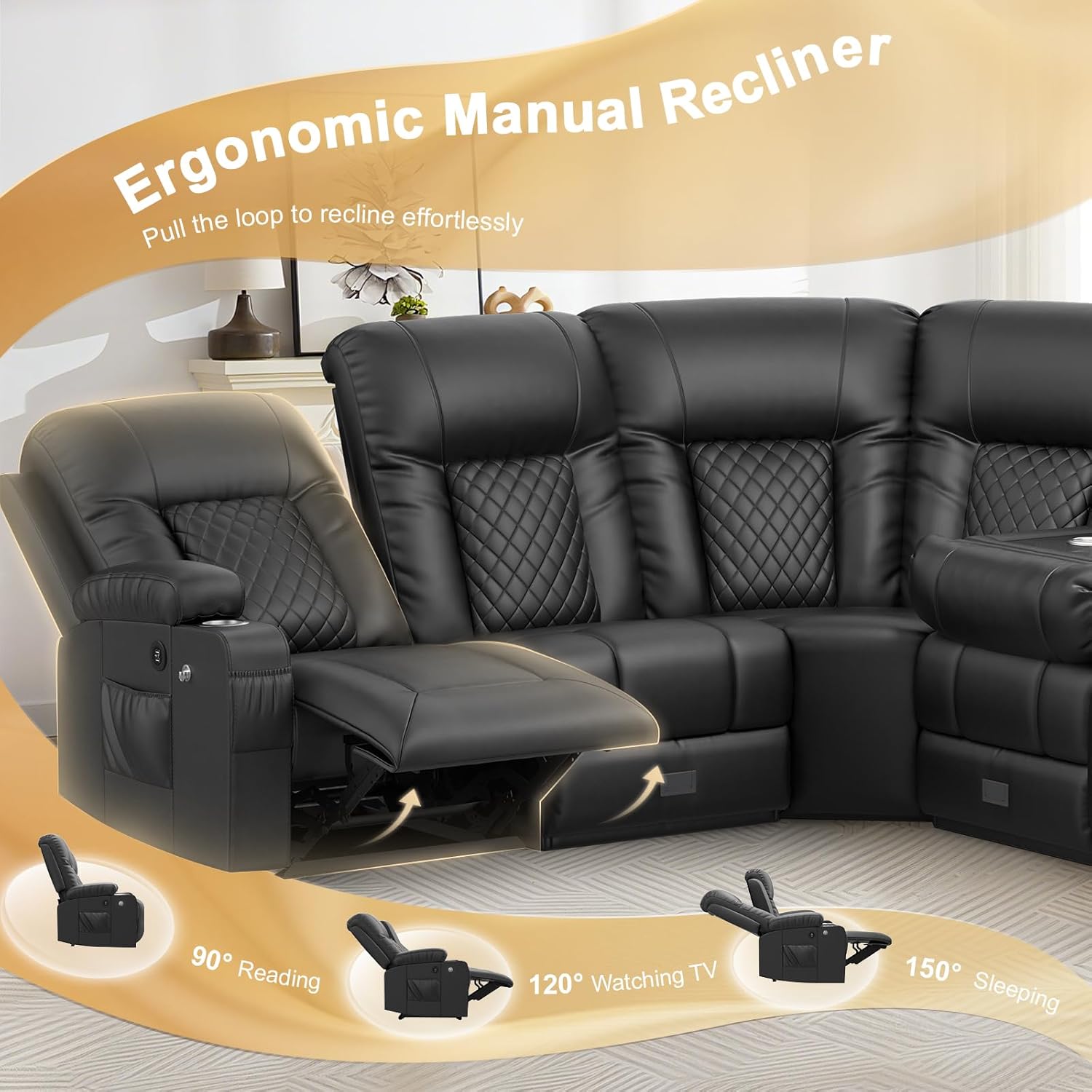 FURNIMAT Loveseat Recliner Sofa 2 Seater PU Leather Couch with USB Cup Holders
