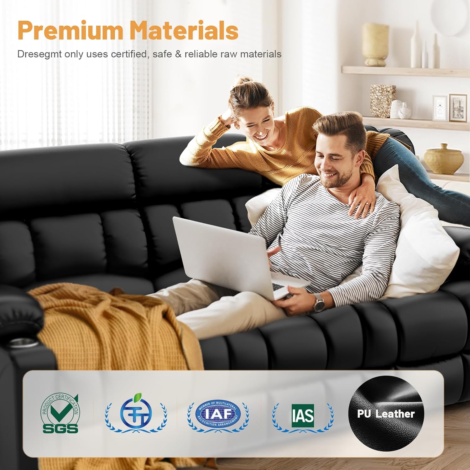 Dresegmt Loveseat Recliner Sofa 3 Seat Flip Backrest with Storage USB Cup Holders