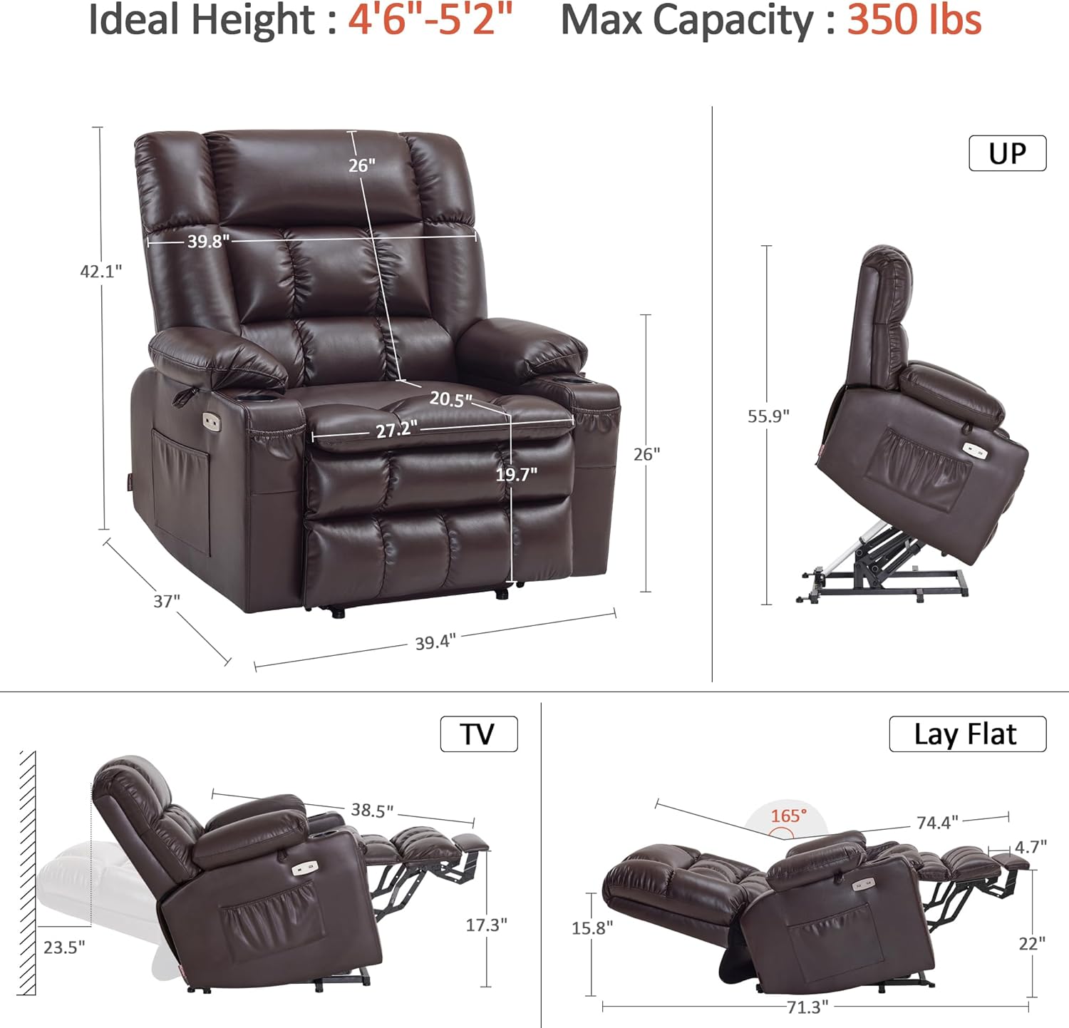 MCombo Dual Motor Power Lift Recliner Chair for Elderly with Heat Massage USB