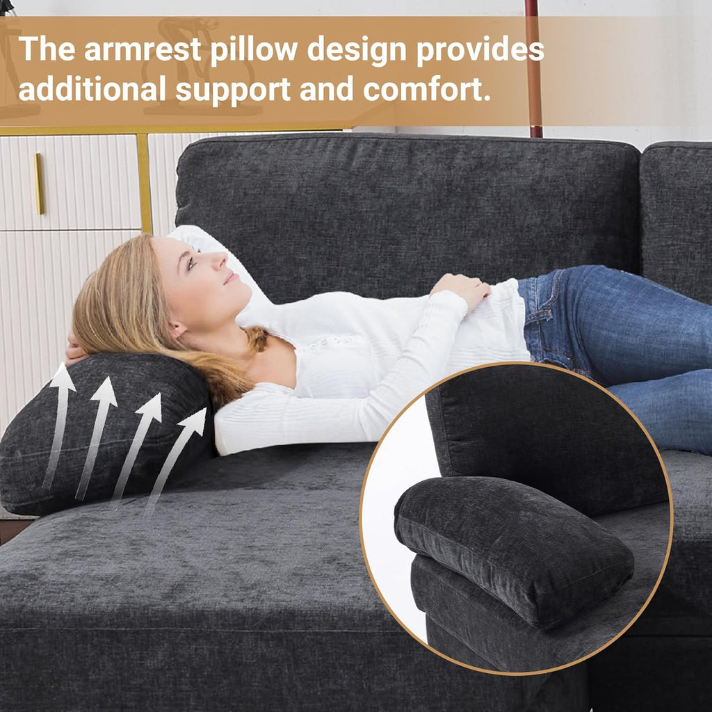 VINGLI 110 Sectional Couch U Shaped Sofa Set with Double Chaise Chenille Fabric