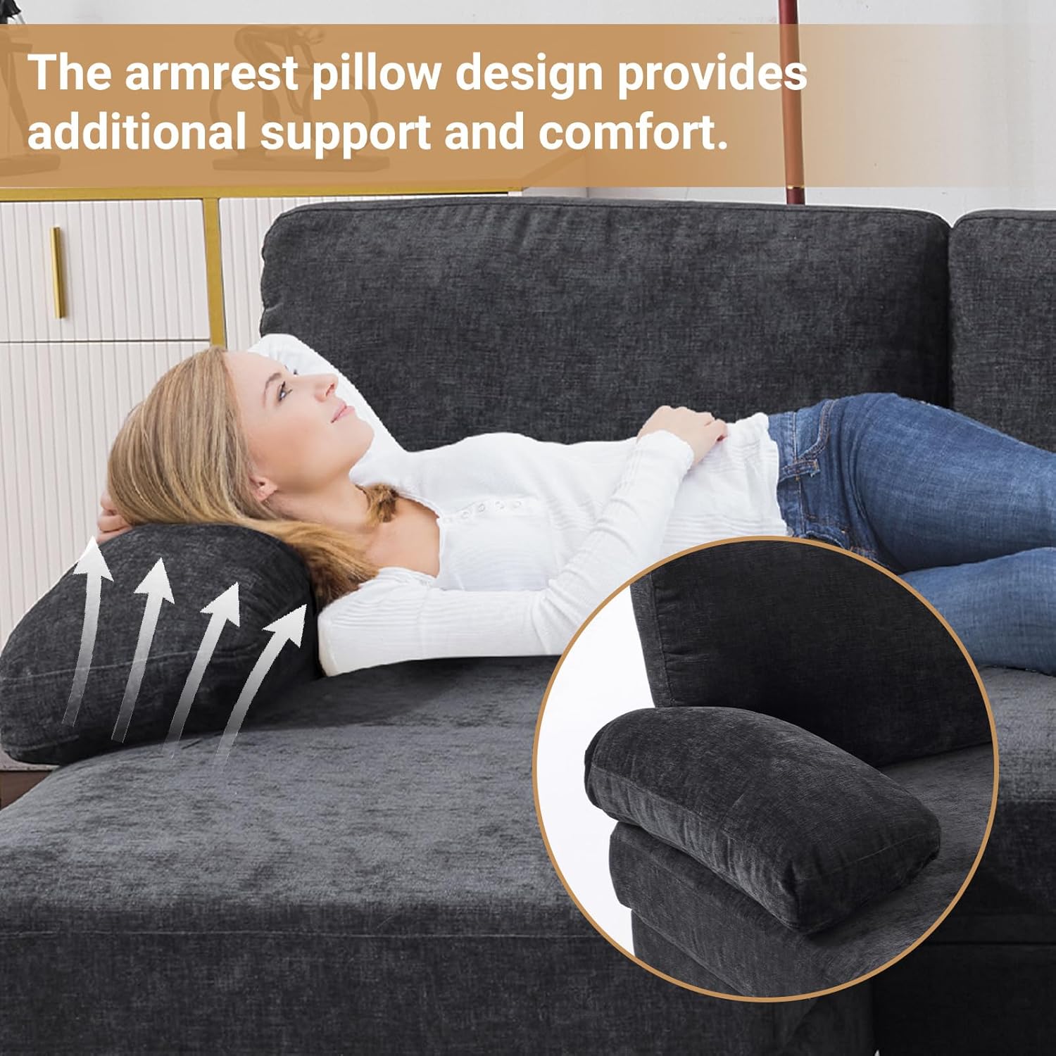 VINGLI 110 Sectional Couch U Shaped Sofa Set with Double Chaise Chenille Fabric
