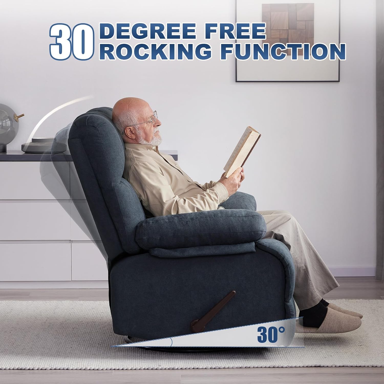 Eiayeebil Oversized Swivel Rocker Recliner Chair Extra Wide Manual Recliner
