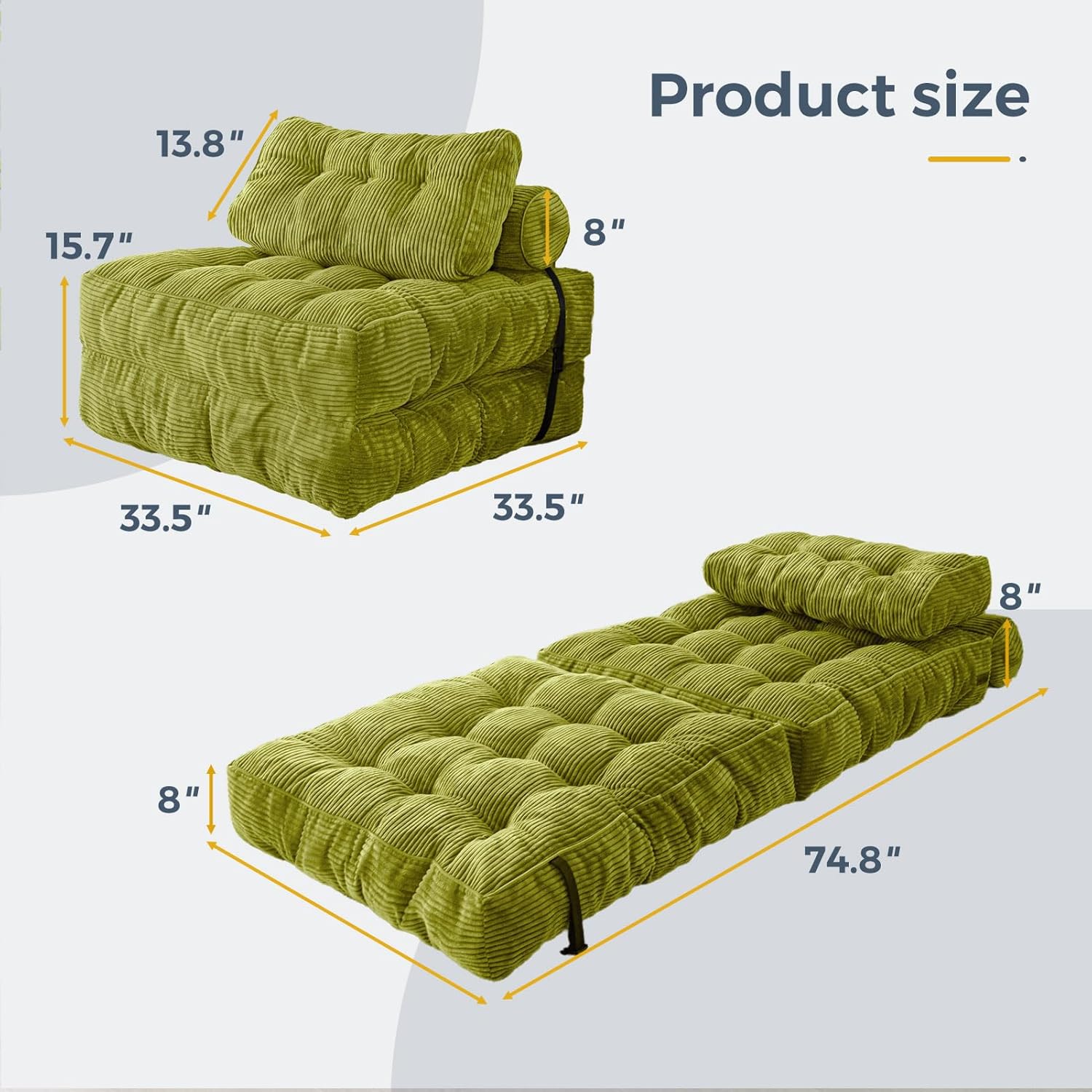 MAXYOYO Folding Sofa Bed Convertible Sleeper Chair with Pillow