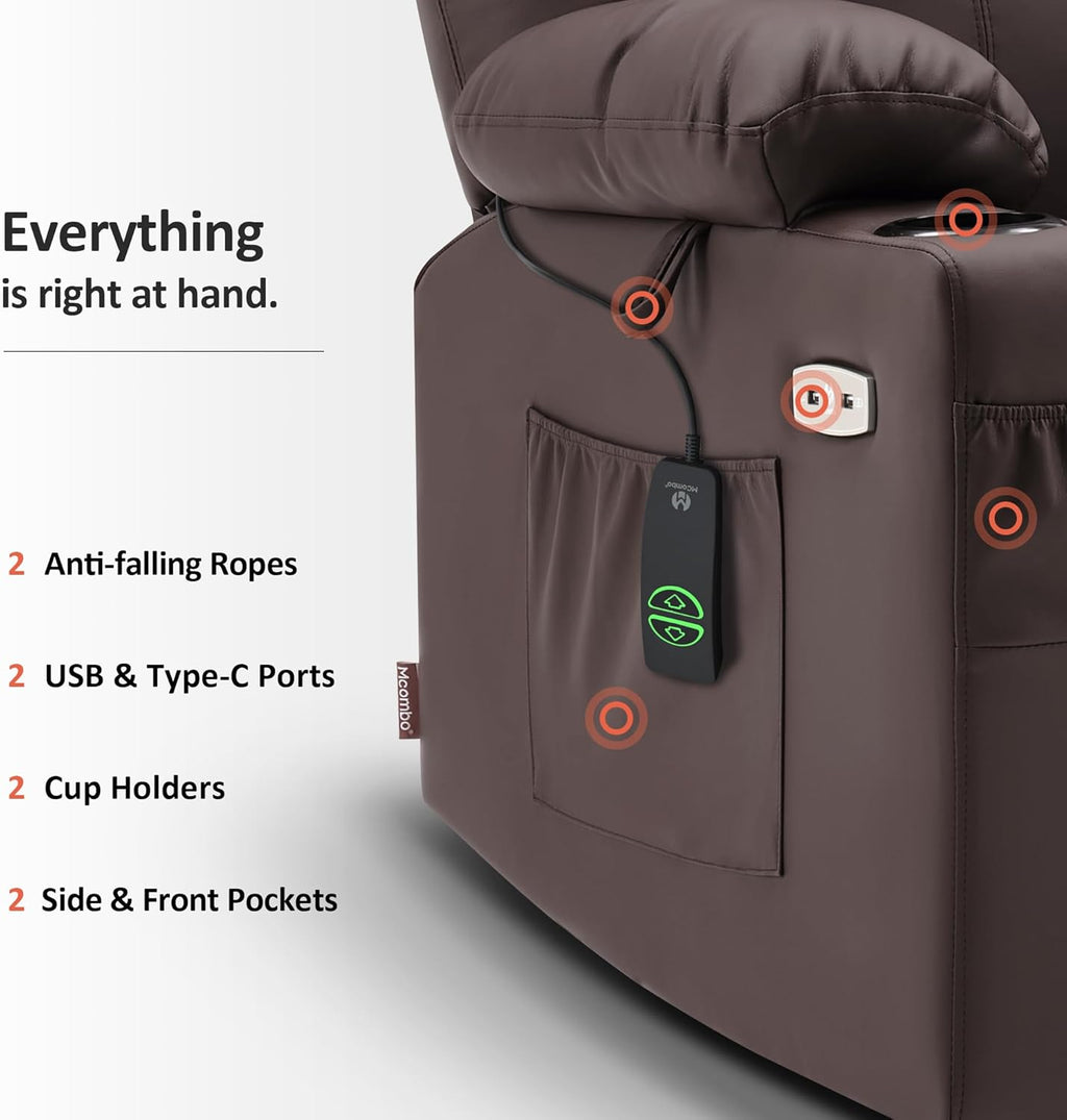 MCombo Electric Power Lift Recliner Massage Heat Chair for Elderly 3 Positions 2 Pockets USB