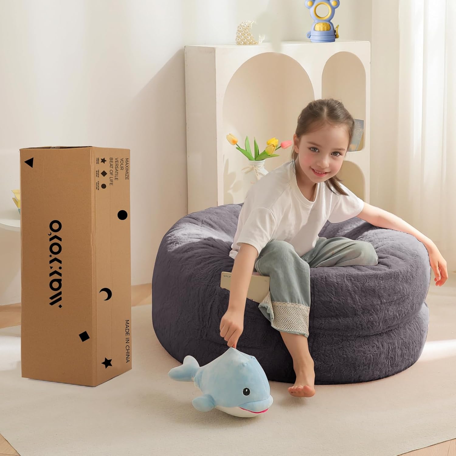 MAXYOYO Convertible Bean Bag Chair Bed for Kids with Foam Filling