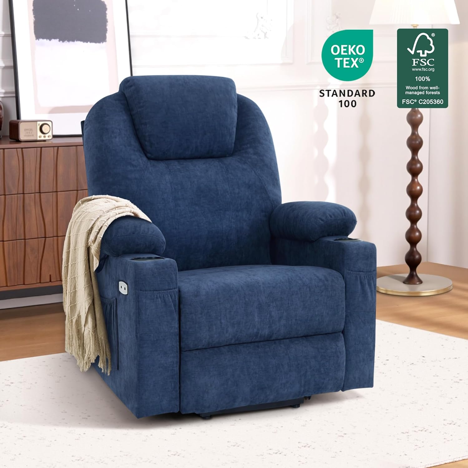MCombo Power Lift Recliner Chair for Elderly with Heat Massage USB Cup Holders