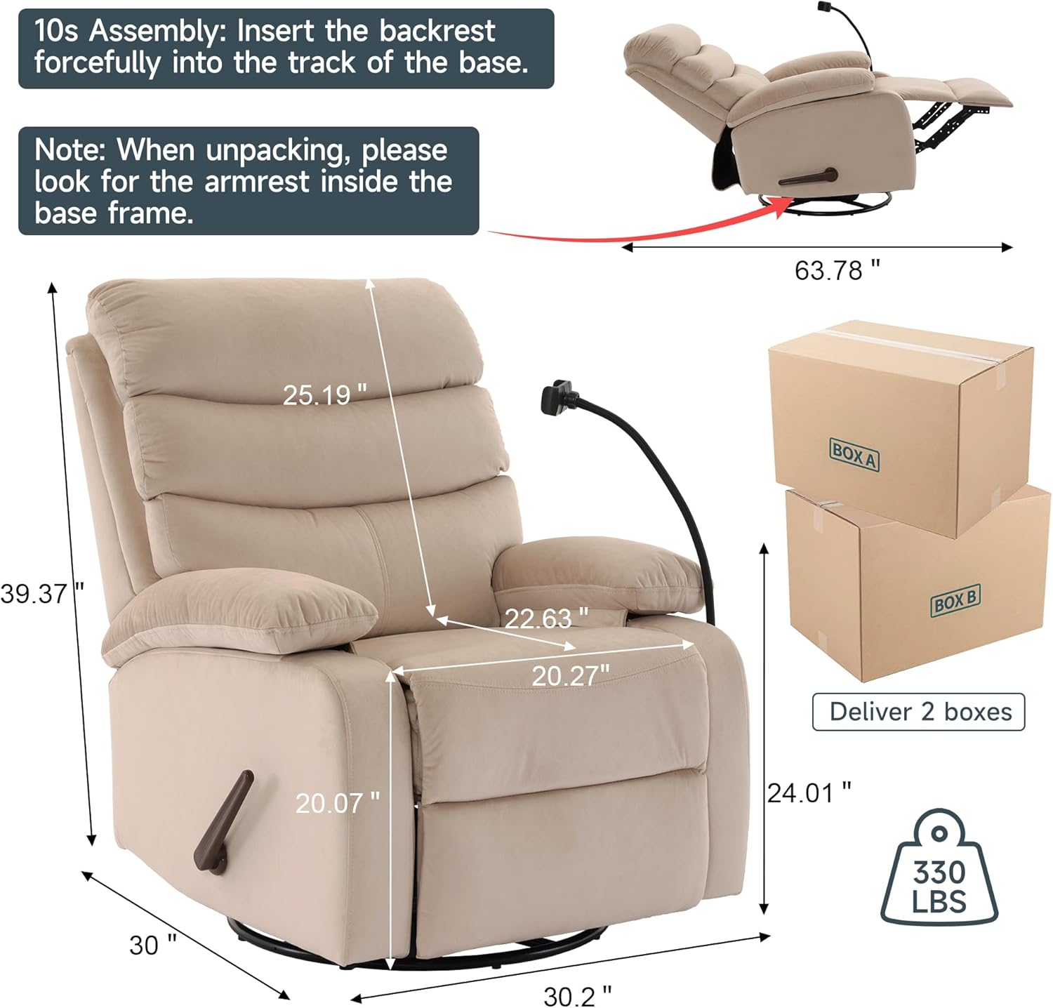 GNMLP2020 Swivel Rocker Recliner Chair Manual Small Space Nursery Living Room