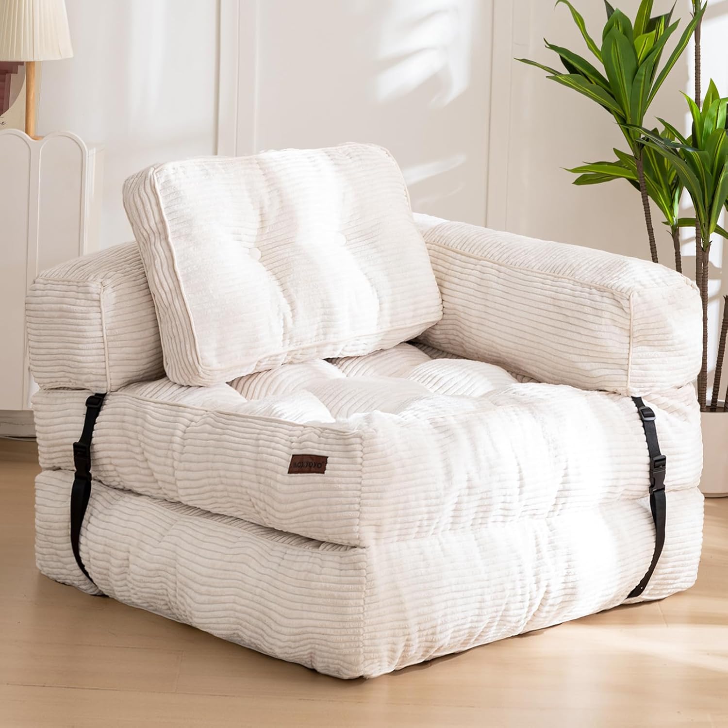 MAXYOYO L Shaped Folding Sofa Bed Convertible Sleeper with Pillow Armrest