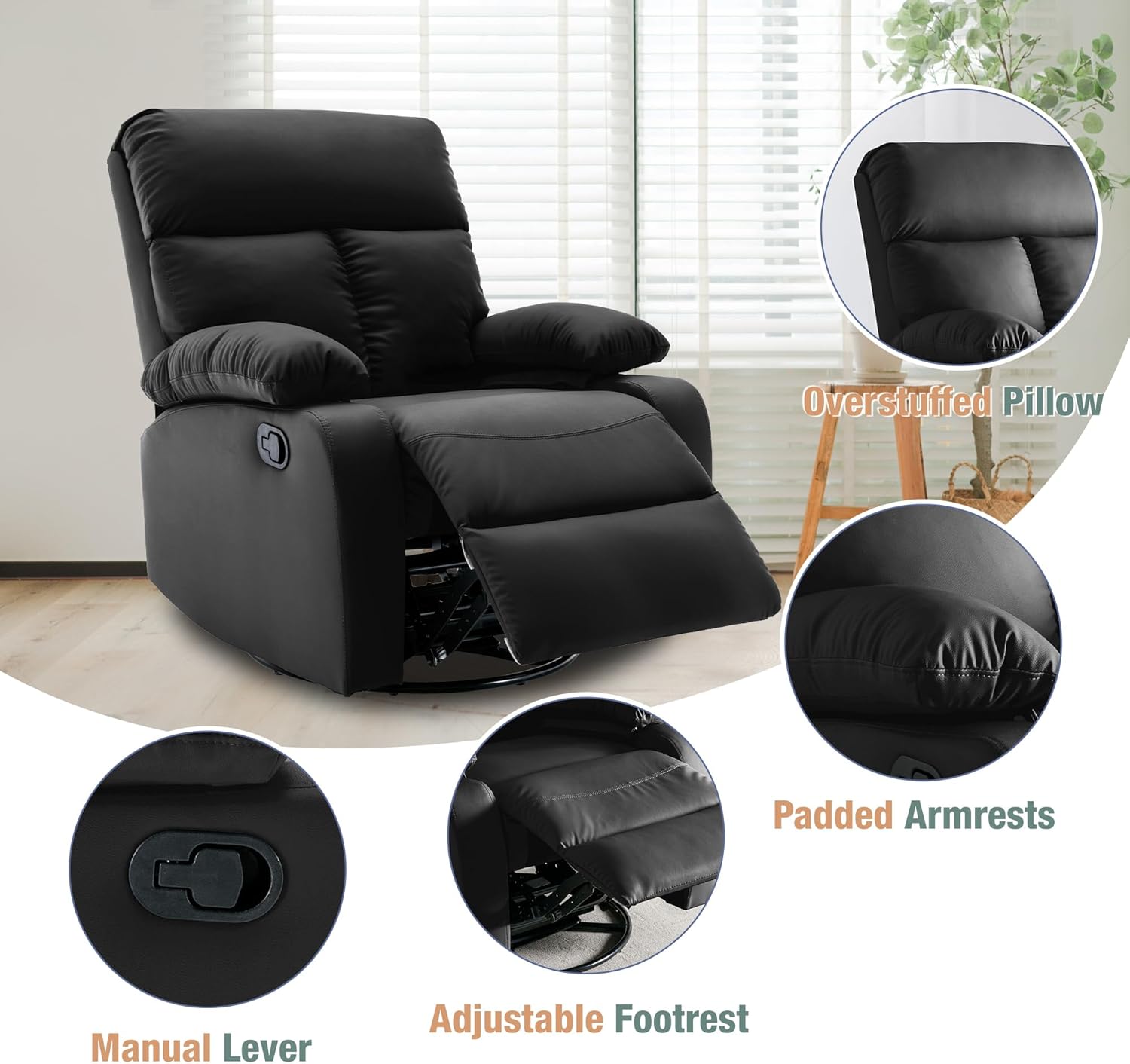 hzlagm Swivel Rocker Recliner Chair Small Space Rocking Recliner