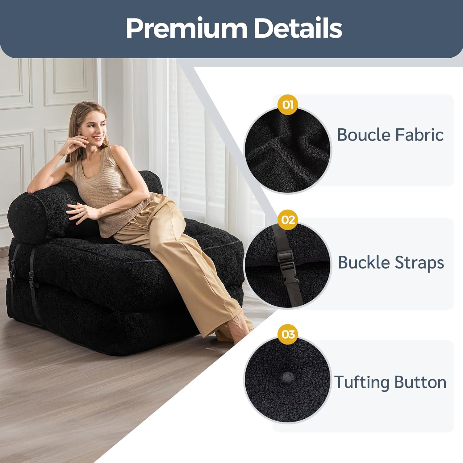 MAXYOYO Boucle Folding Sofa Bed Convertible Sleeper Chair with Pillow