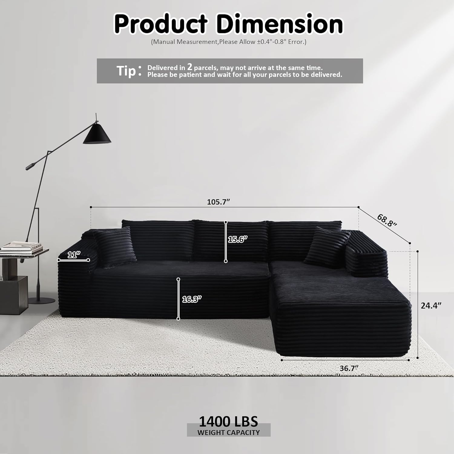ovios Cloud Sectional Couch with L Shape Chaise Modern Modular Sofa