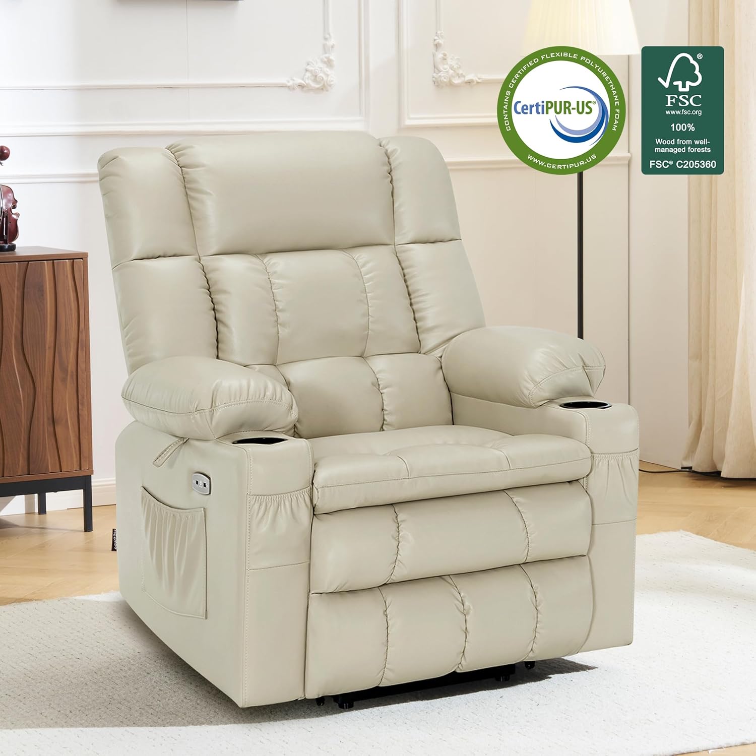 MCombo Dual Motor Power Lift Recliner Chair for Elderly with Heat Massage USB