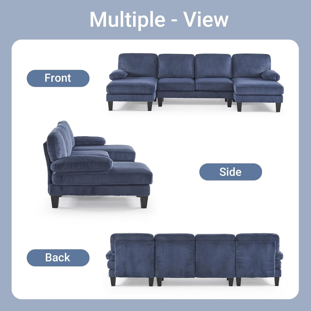 VINGLI 110 Sectional Couch U Shaped Sofa Set with Double Chaise Chenille Fabric