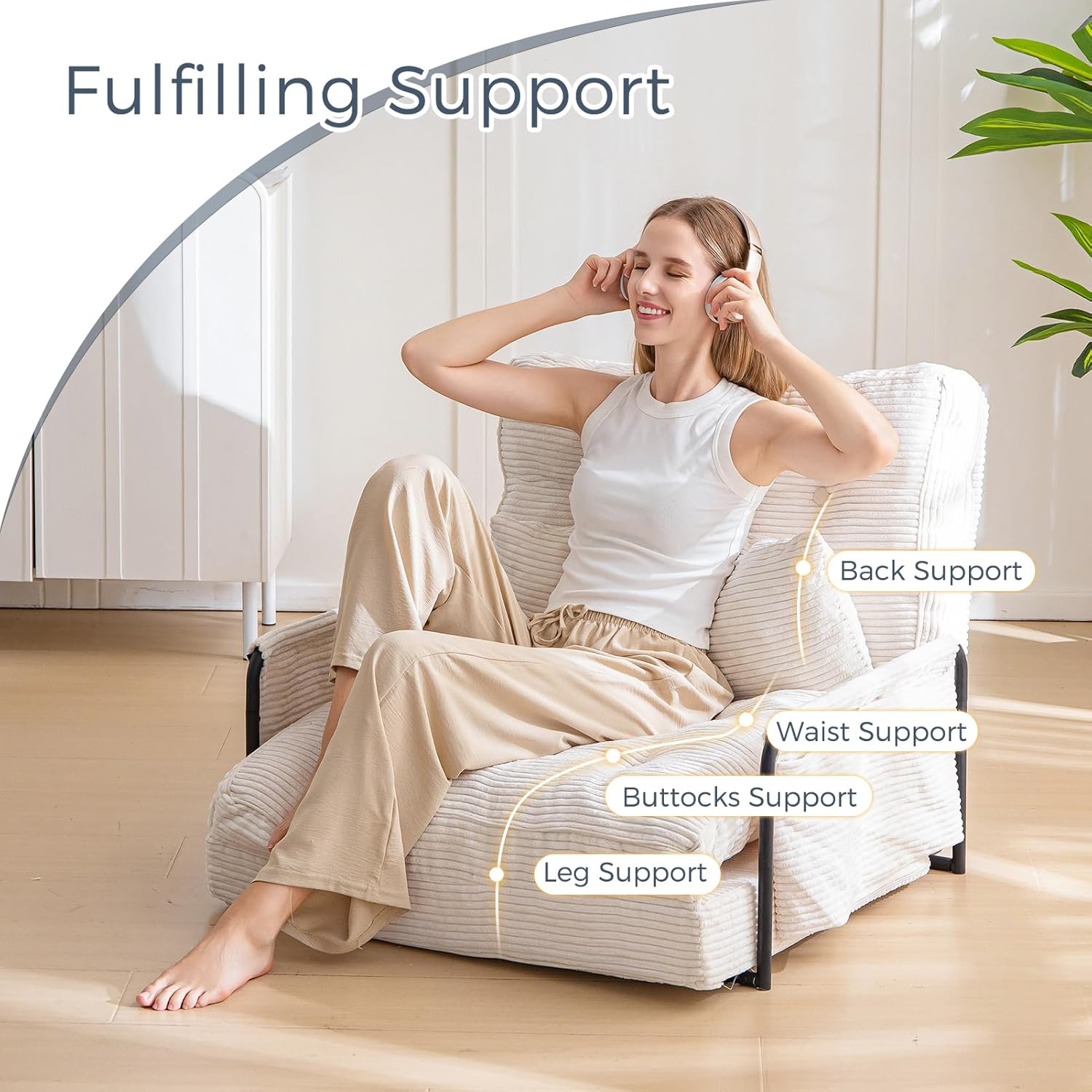 MAXYOYO Adjustable Floor Sofa Bed with Armrest Double Black Foldable Sleeper