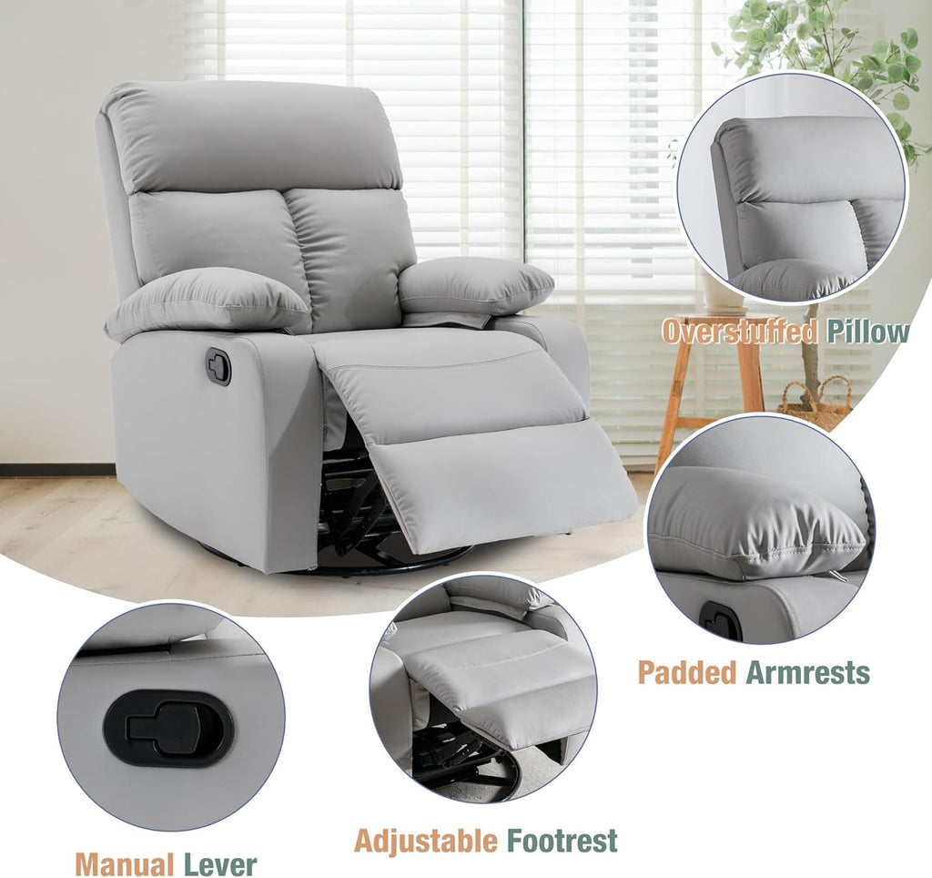 hzlagm Swivel Rocker Recliner Chair Small Space Rocking Recliner