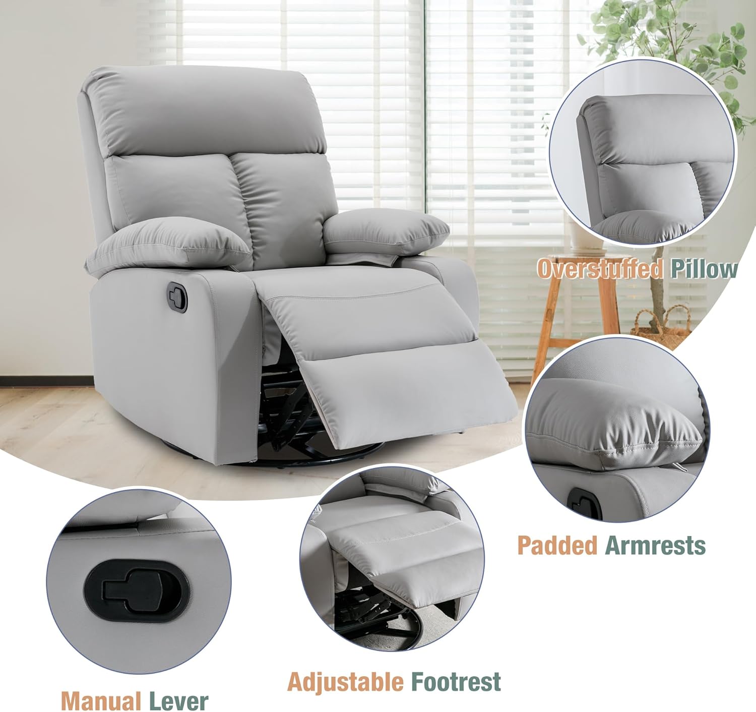 hzlagm Swivel Rocker Recliner Chair Small Space Rocking Recliner