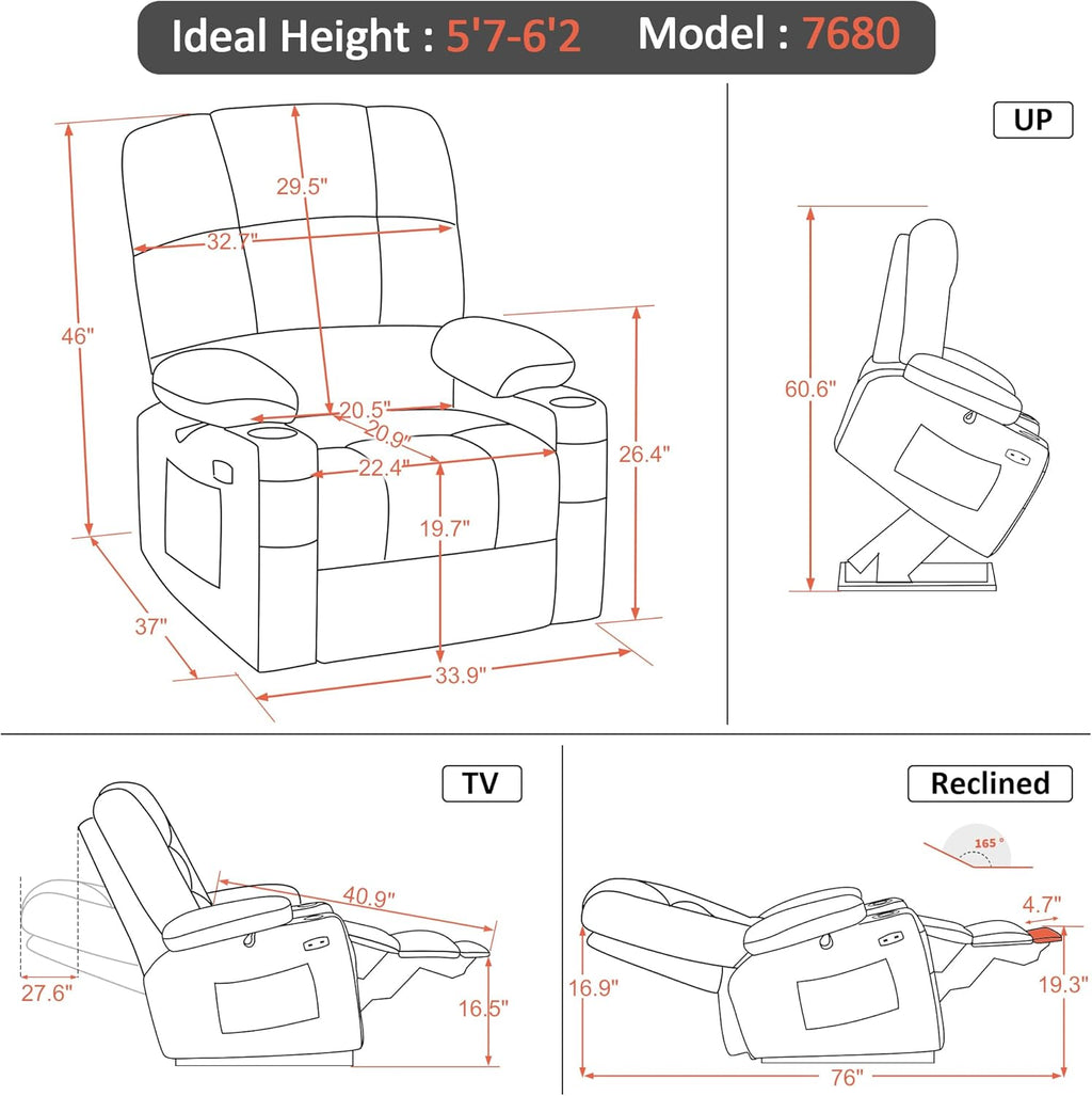 MCombo Large Power Lift Recliner Chair with Dual Motor Massage Heat Faux Leather
