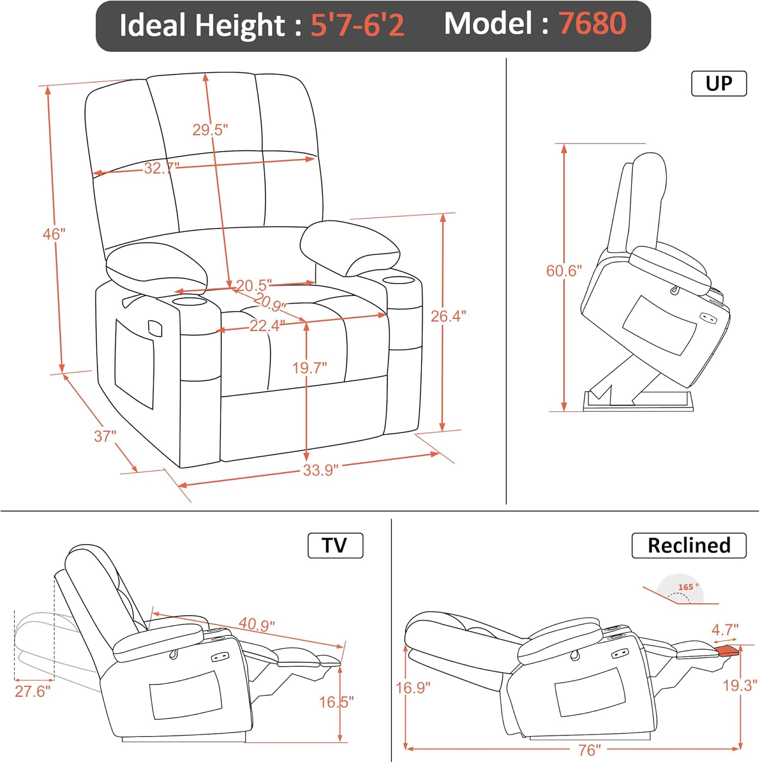MCombo Large Power Lift Recliner Chair with Dual Motor Massage Heat Faux Leather