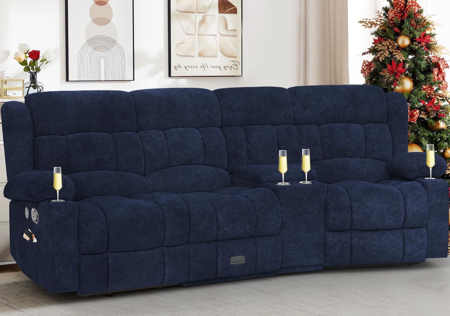 Dresegmt Loveseat Recliner Sofa 3 Seat Flip Backrest with Storage USB Cup Holders
