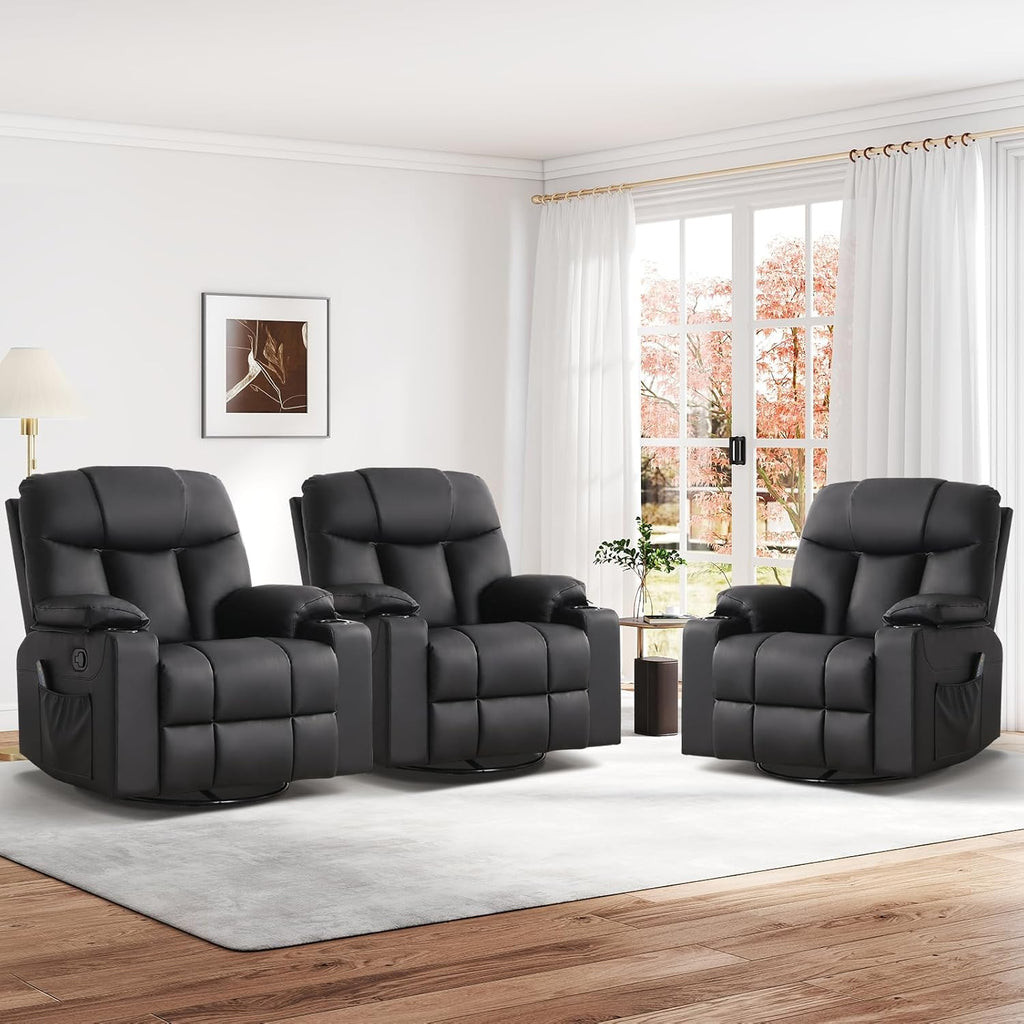 ANJ Swivel Rocker Recliner Chair Manual Fabric Small Space