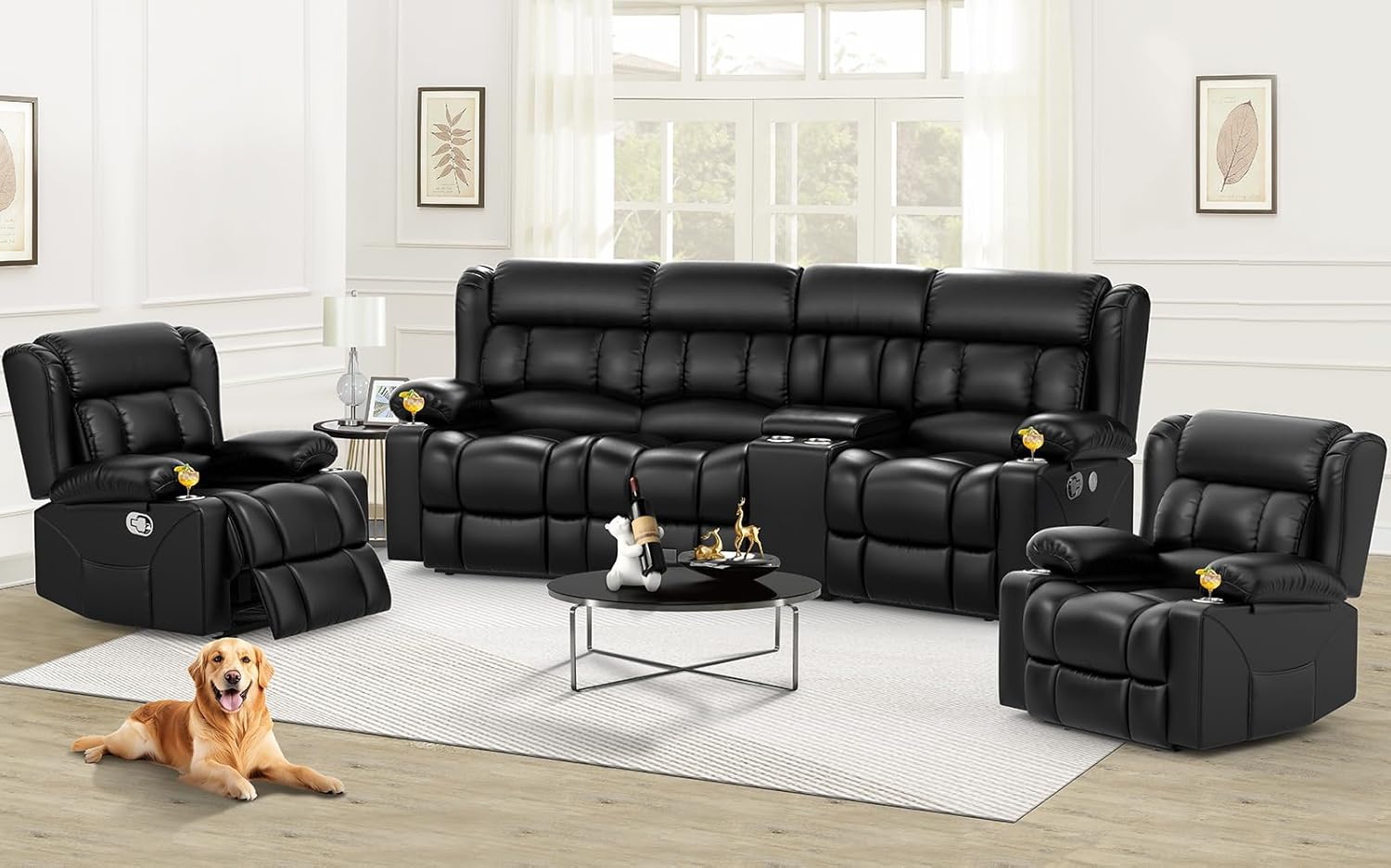 Dresegmt Loveseat Recliner Sofa 3 Seat Flip Backrest with Storage USB Cup Holders