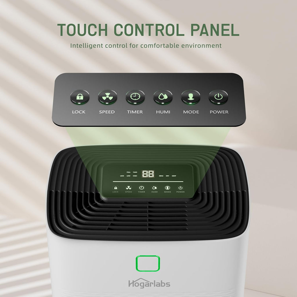 HOGARLABS 34 Pint Dehumidifier for Home Basement Ultra Silent Auto Shut Off Humidity Control
