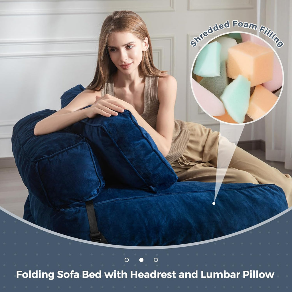 MAXYOYO Velvet Folding Sofa Bed Convertible Sleeper Chair with Pillow