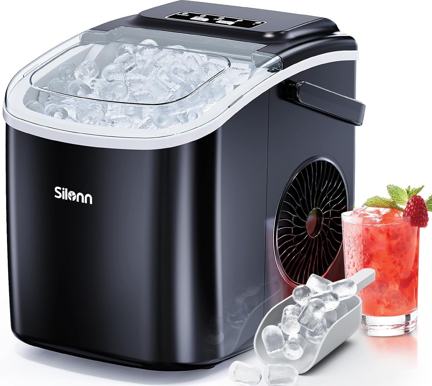 Silonn Nugget Ice Maker Countertop 44lbs Daily Stainless Steel Ice Machine
