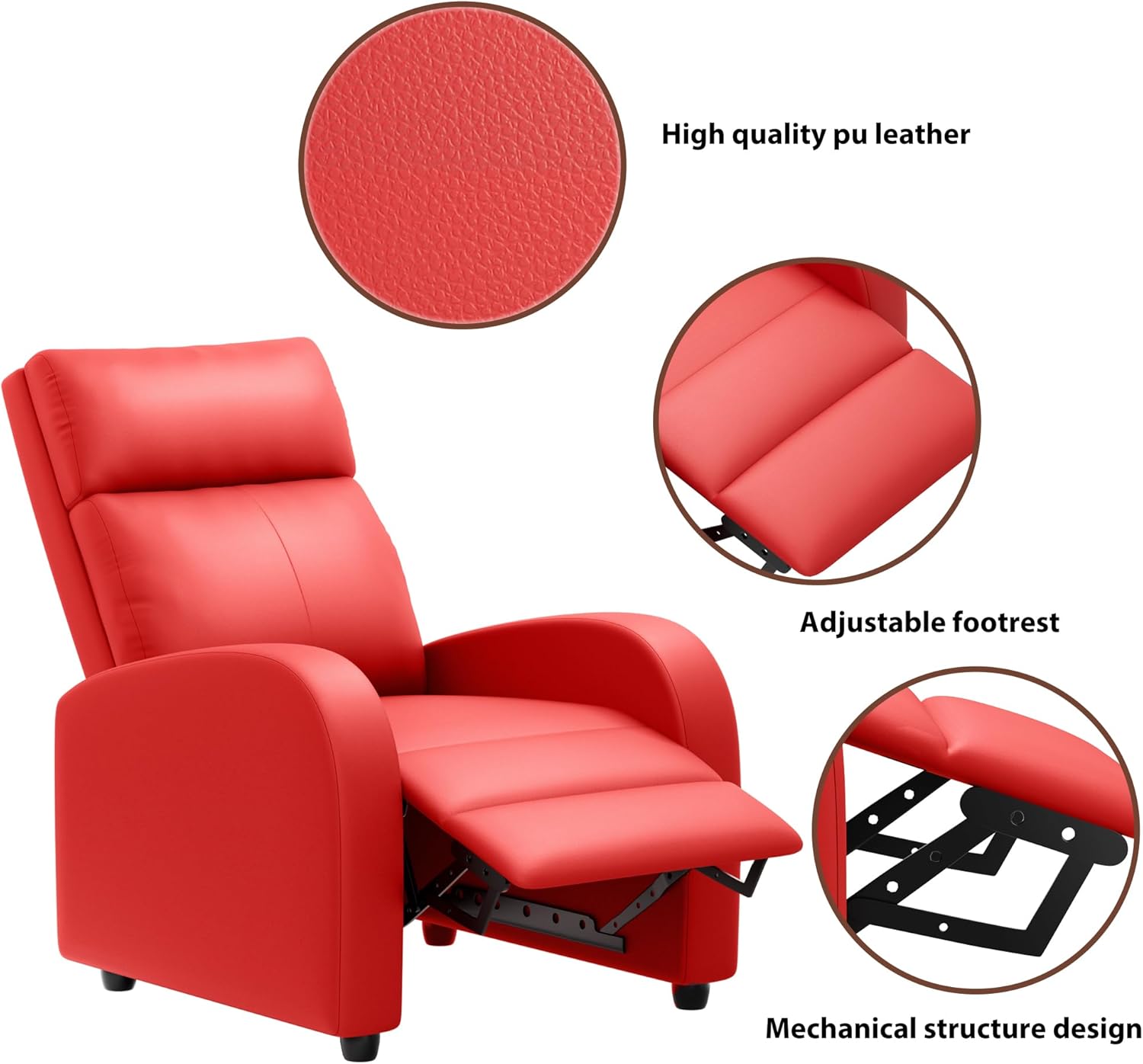 JUMMICO Adjustable Recliner Chair Thick Cushion Home Theater Sofa Living Room