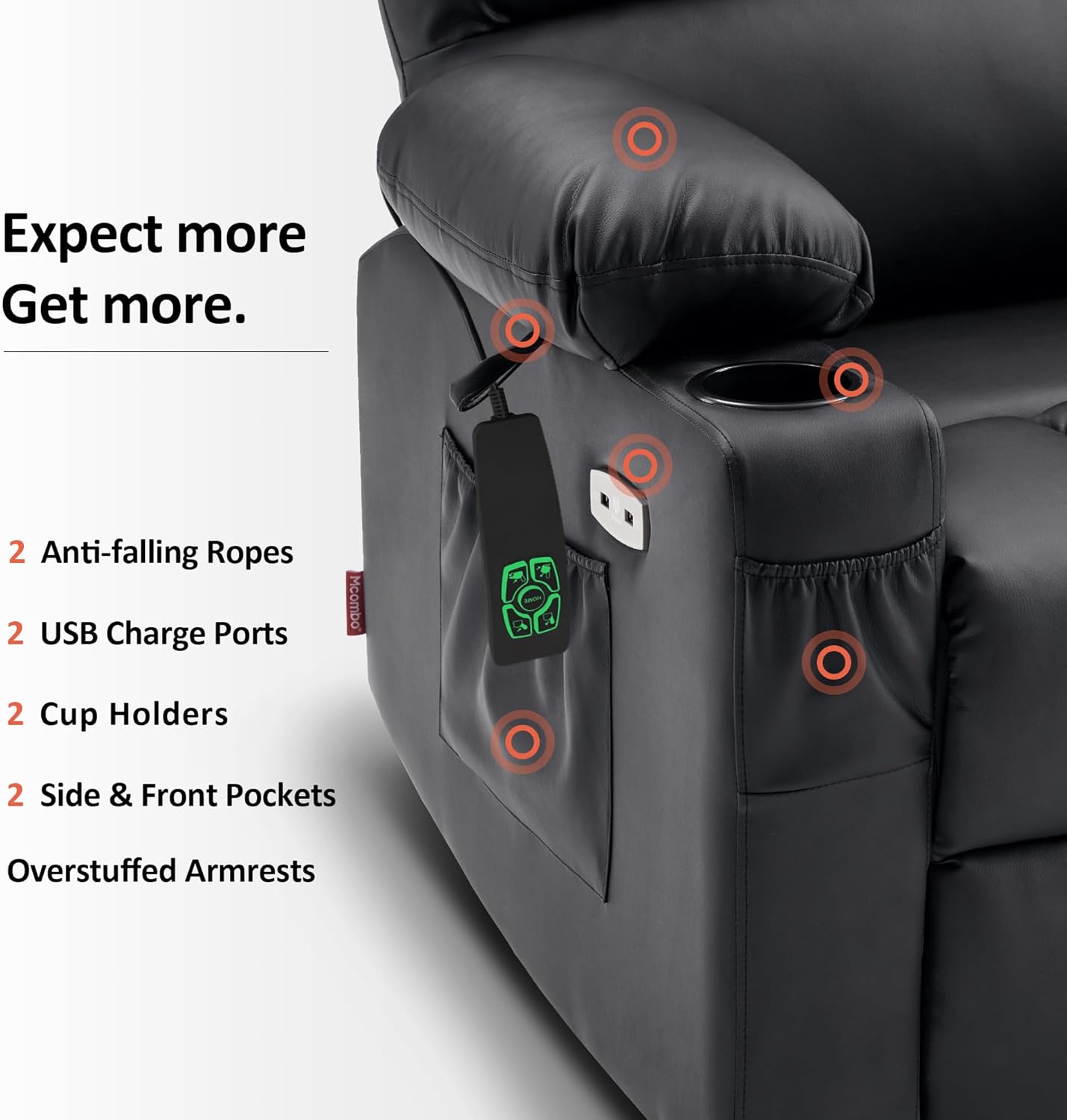 MCombo Large Power Lift Recliner Chair with Dual Motor Massage Heat Faux Leather