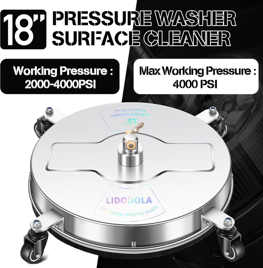 LidoDola 14 Inch Pressure Washer Surface Cleaner with Wheels for Concrete Patio Deck