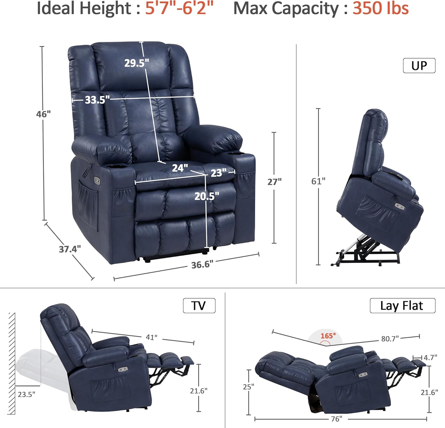 MCombo Dual Motor Power Lift Recliner Chair for Elderly with Heat Massage USB