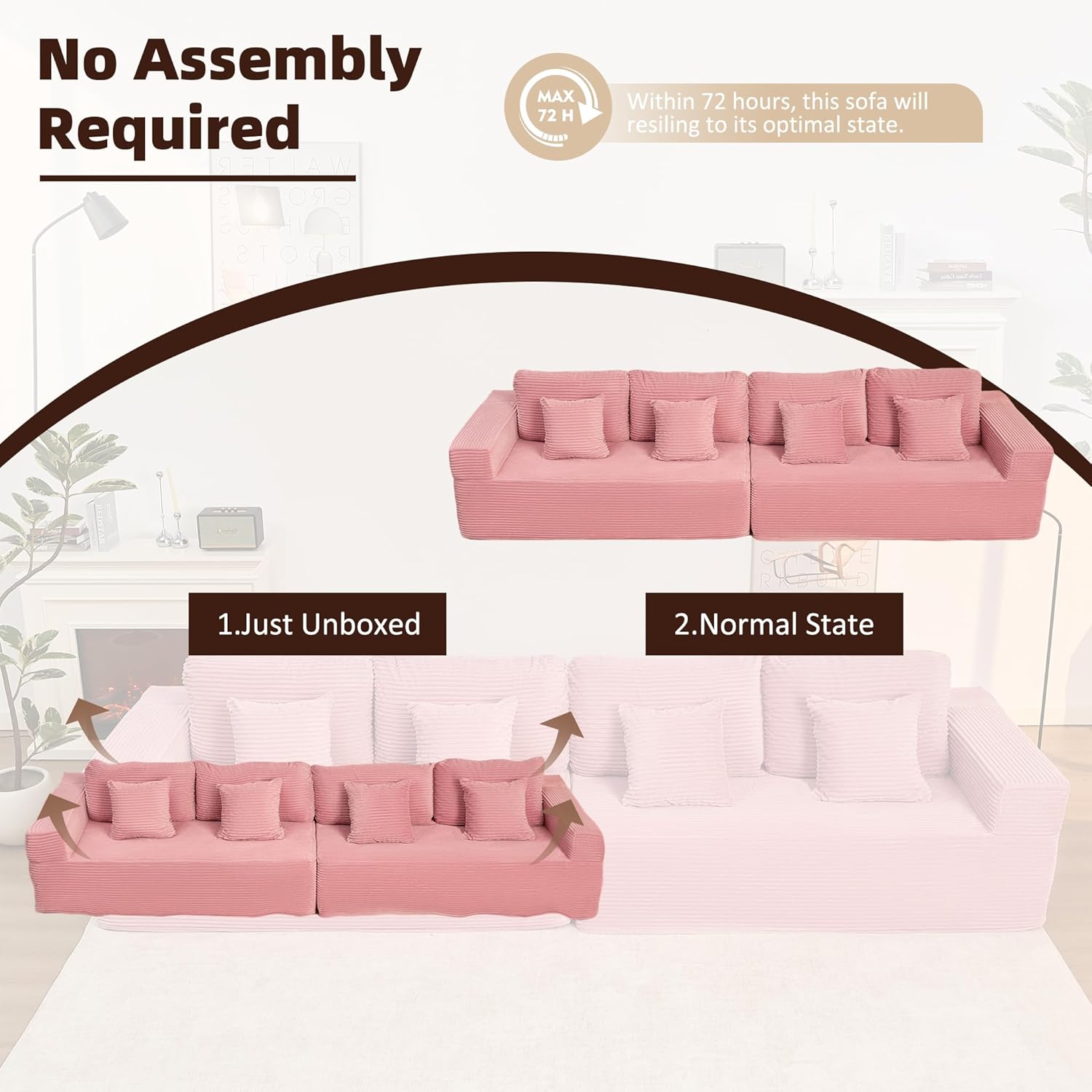 Afuson Boneless Sectional Sofa L Shape Deep Seat Cloud Couch Living Room