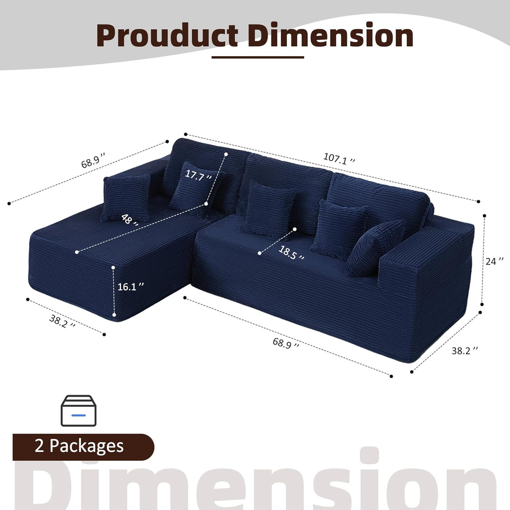Afuson Boneless Sectional Sofa L Shape Deep Seat Cloud Couch Living Room