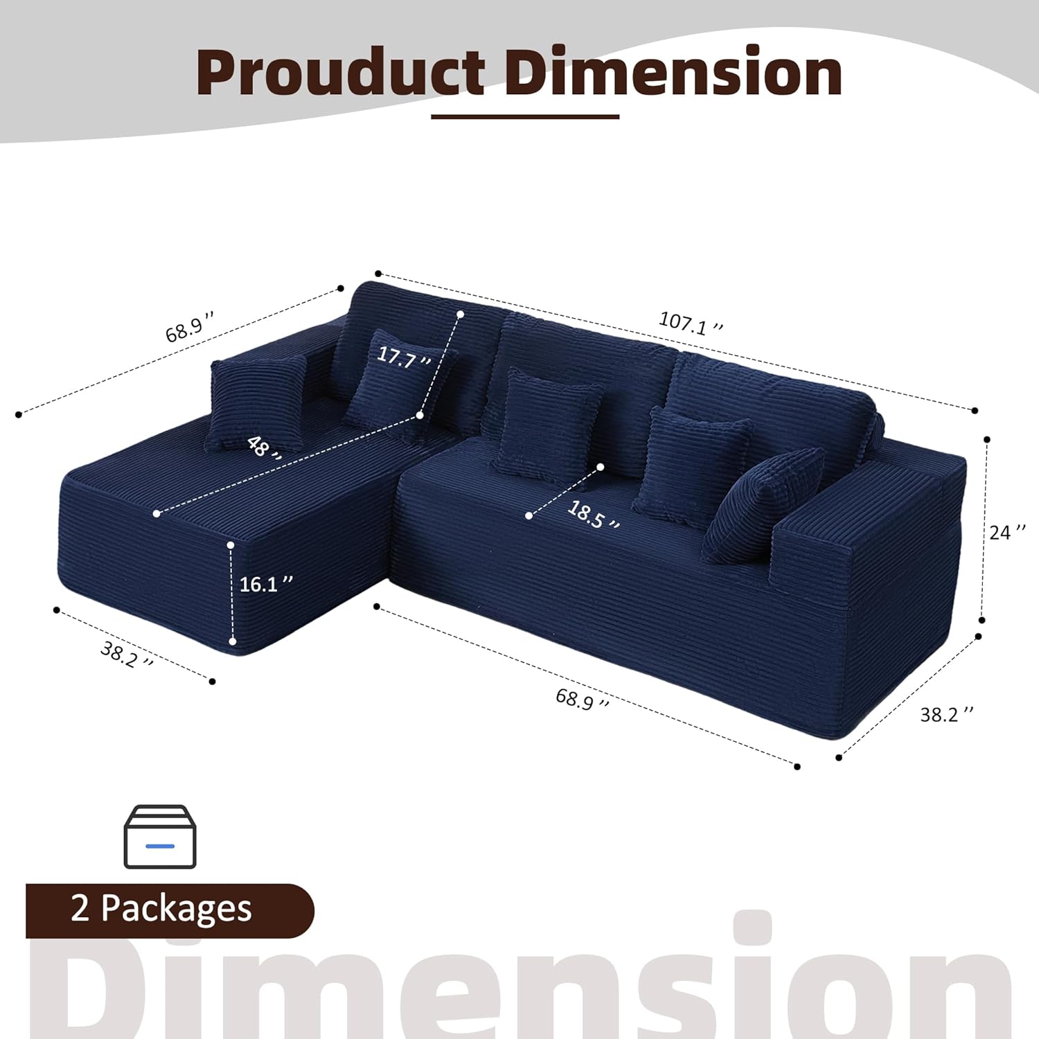 Afuson Boneless Sectional Sofa L Shape Deep Seat Cloud Couch Living Room
