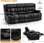 Dresegmt Loveseat Recliner Sofa 3 Seat Flip Backrest with Storage USB Cup Holders