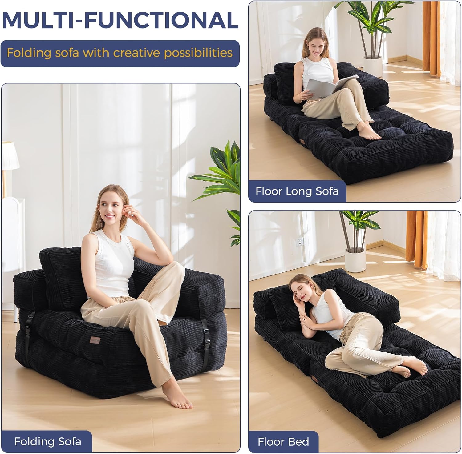 MAXYOYO L Shaped Folding Sofa Bed Convertible Sleeper with Pillow Armrest