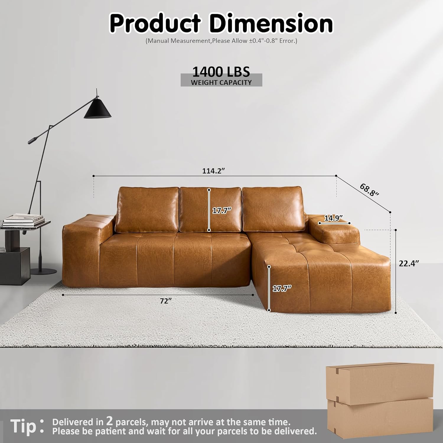 ovios Cloud Sectional Couch with L Shape Chaise Modern Modular Sofa