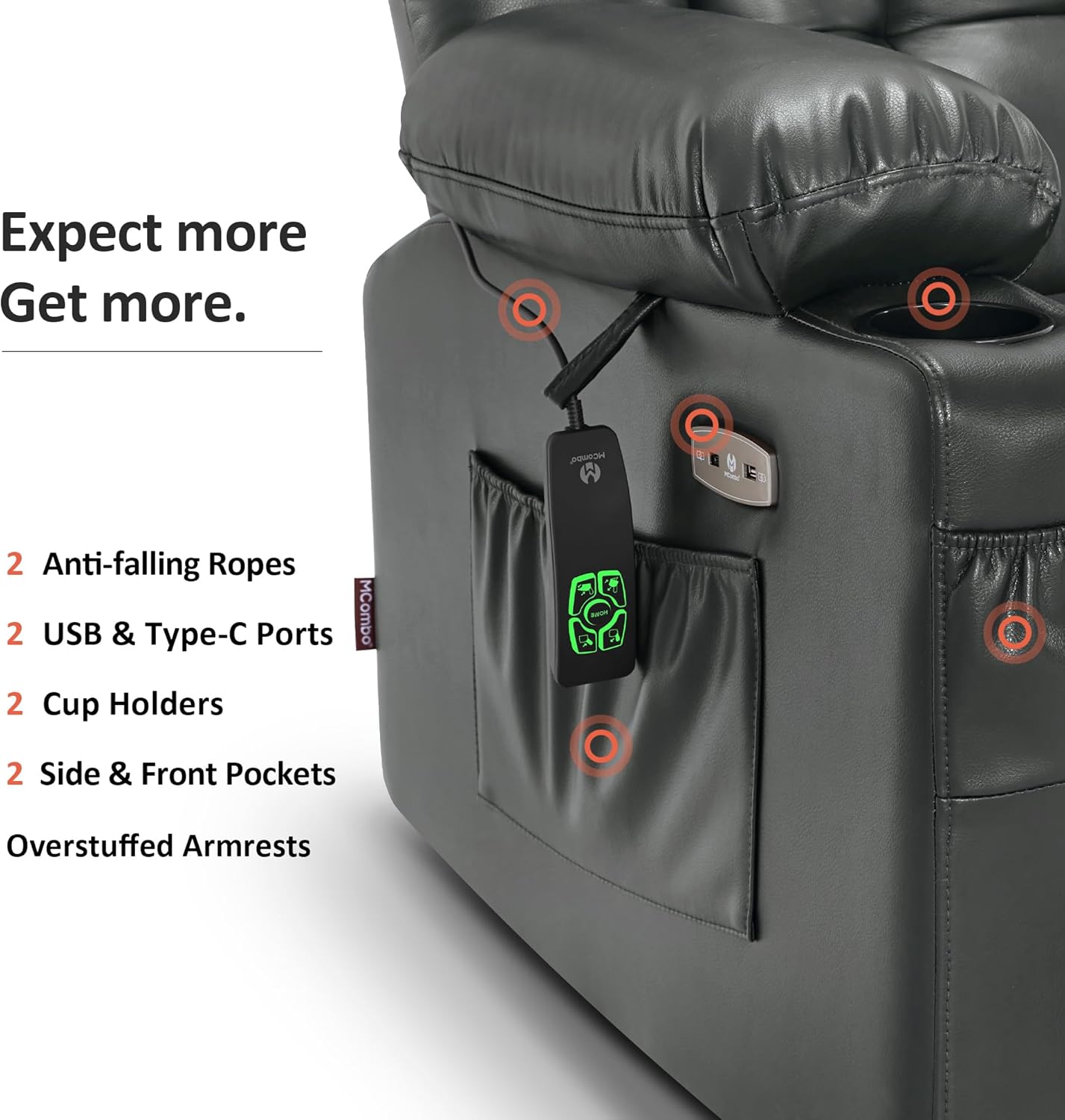 MCombo Dual Motor Power Lift Recliner Chair for Elderly with Heat Massage USB