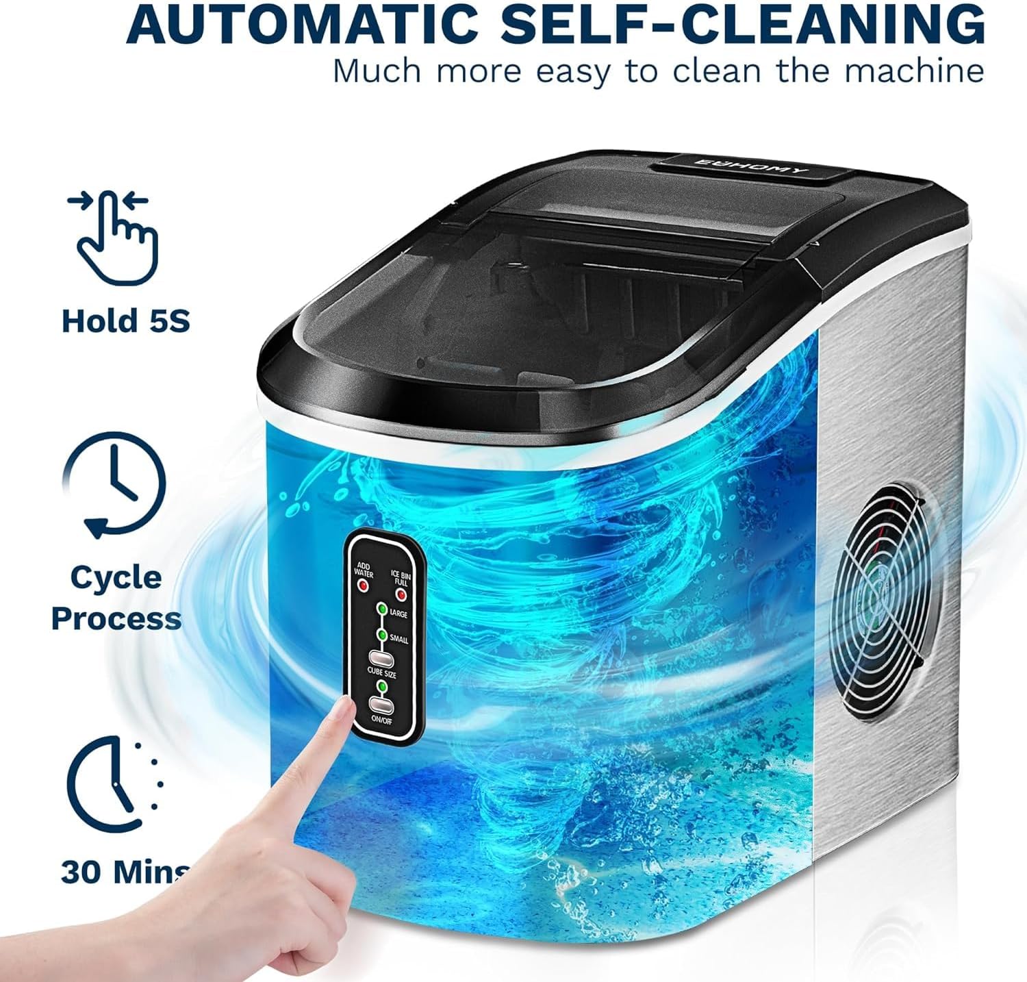 EUHOMY Nugget Ice Maker Countertop Portable 34lbs Daily with Handle