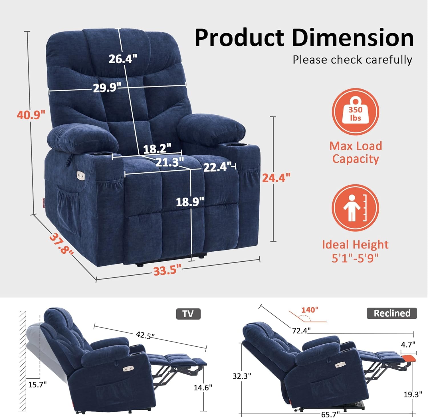 MCombo Power Lift Recliner Chair for Elderly with Extended Footrest Fabric