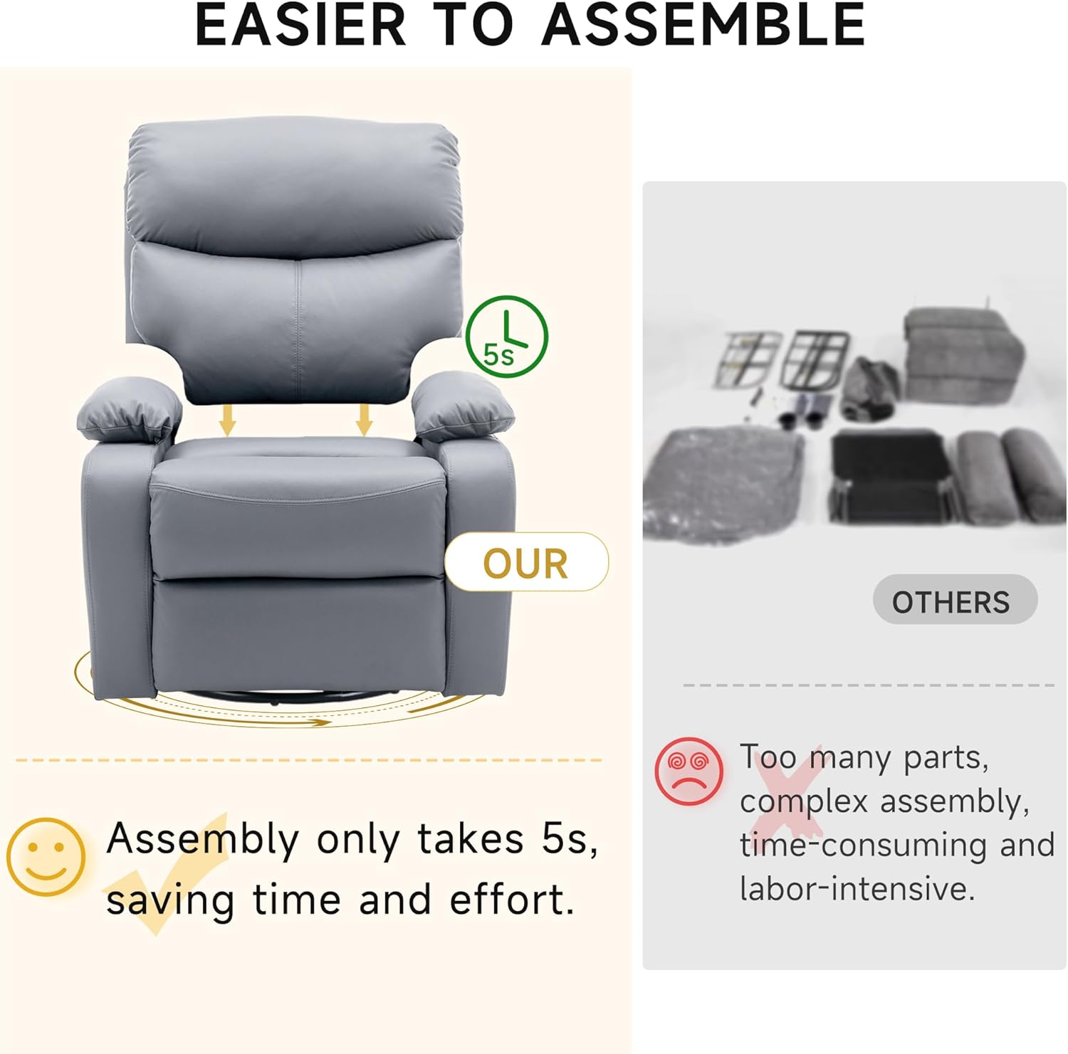 GNMLP2020 Swivel Rocker Recliner Chair Manual Small Space Nursery Living Room