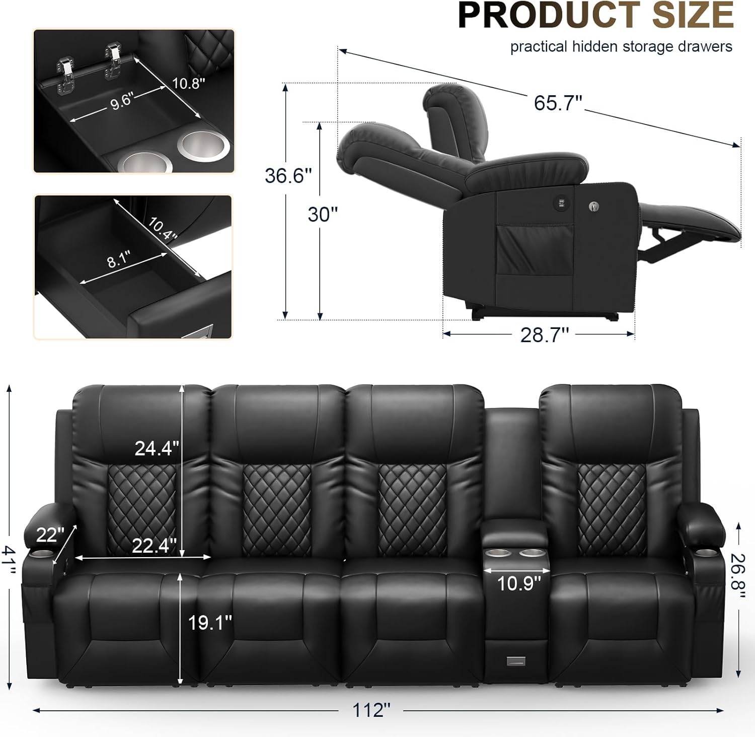 YONISEE 3 Seat Recliner Sofa Large Manual Reclining Couch with Storage Console