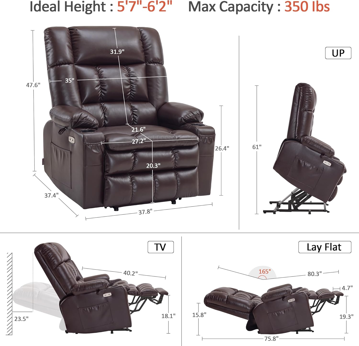 MCombo Dual Motor Power Lift Recliner Chair for Elderly with Heat Massage USB