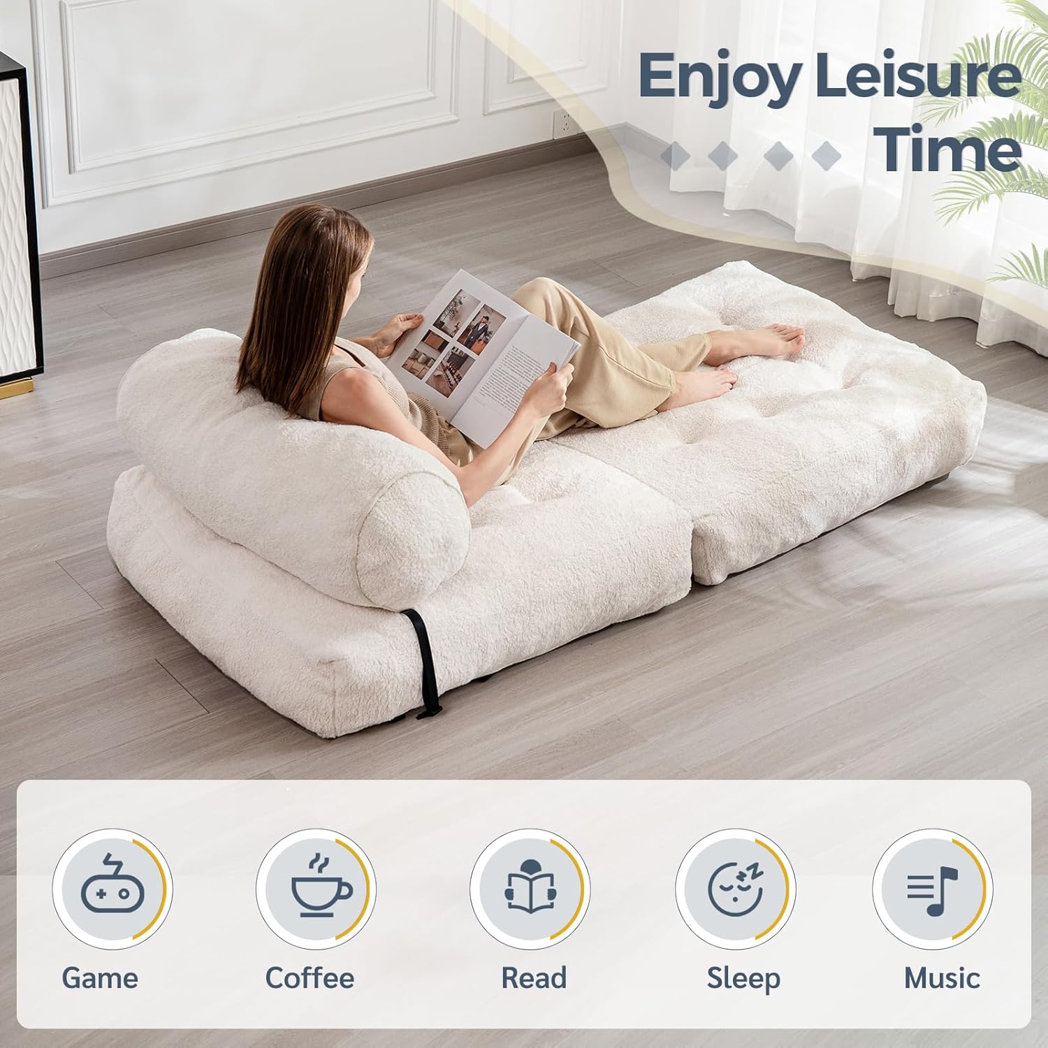MAXYOYO Boucle Folding Sofa Bed Convertible Sleeper Chair with Pillow