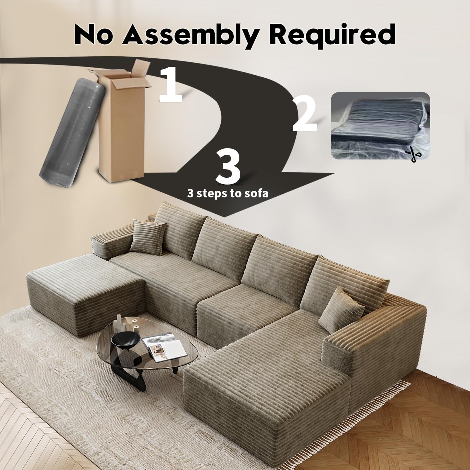 Settab Cloud Modular Sectional Sofa U Shaped Deep Seat Living Room Couch
