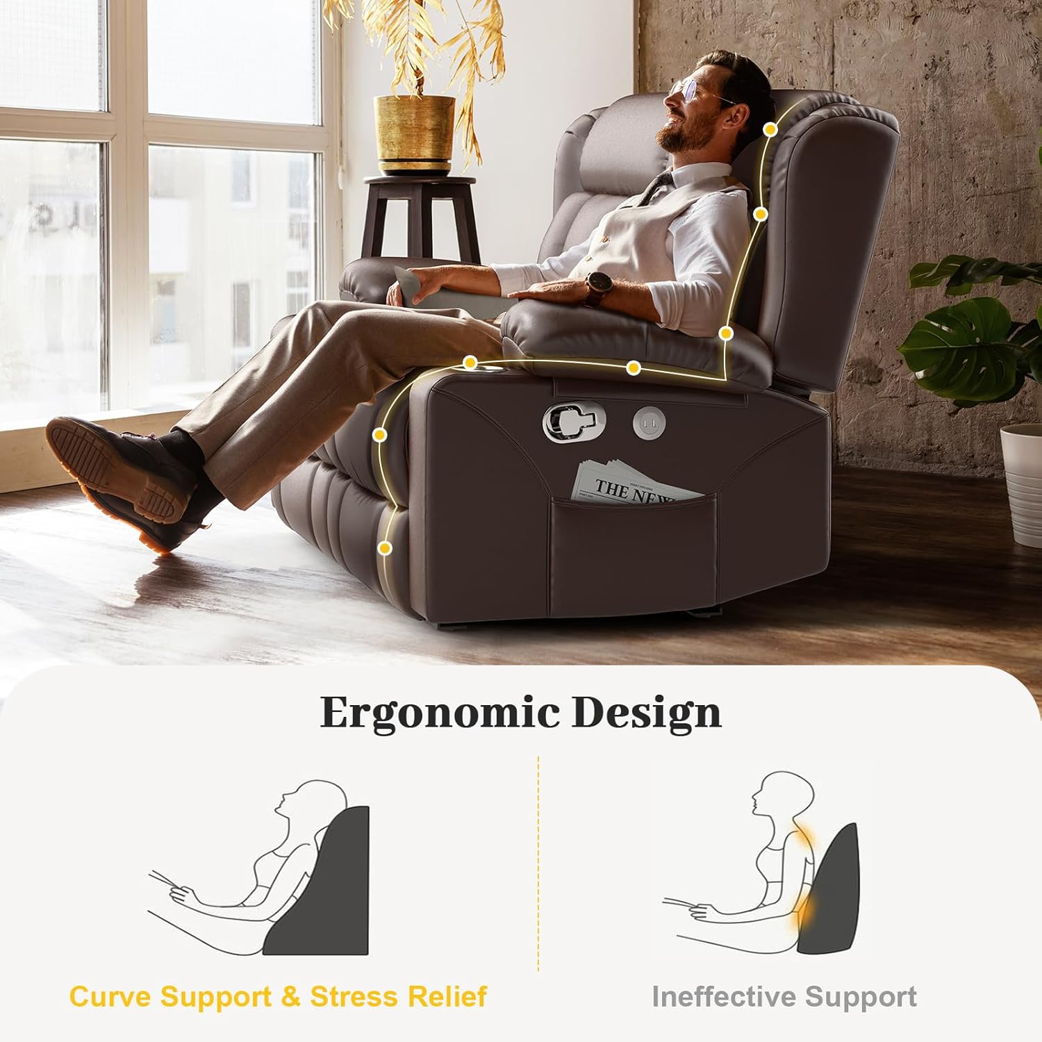 FURNIMAT Loveseat Recliner Sofa 2 Seater PU Leather Couch with USB Cup Holders