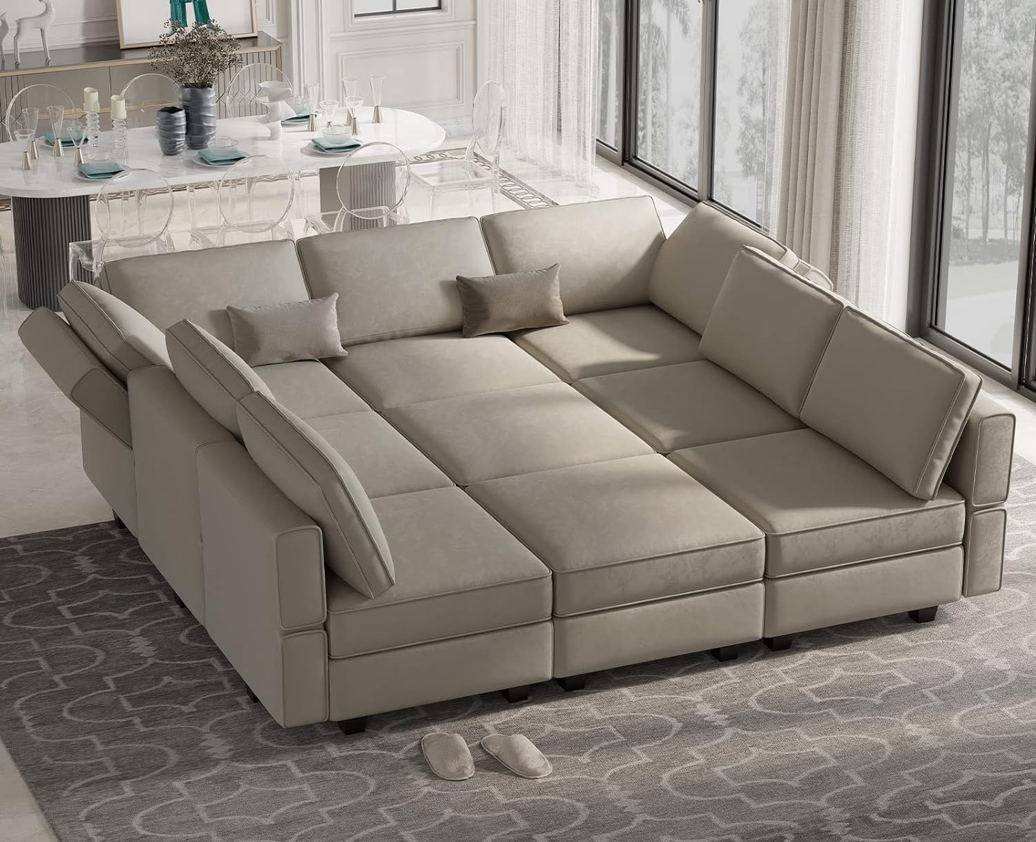 Belffin Reversible Modular Sectional Sofa with Ottomans Velvet Sleeper Chaise Bed Storage Seat Black
