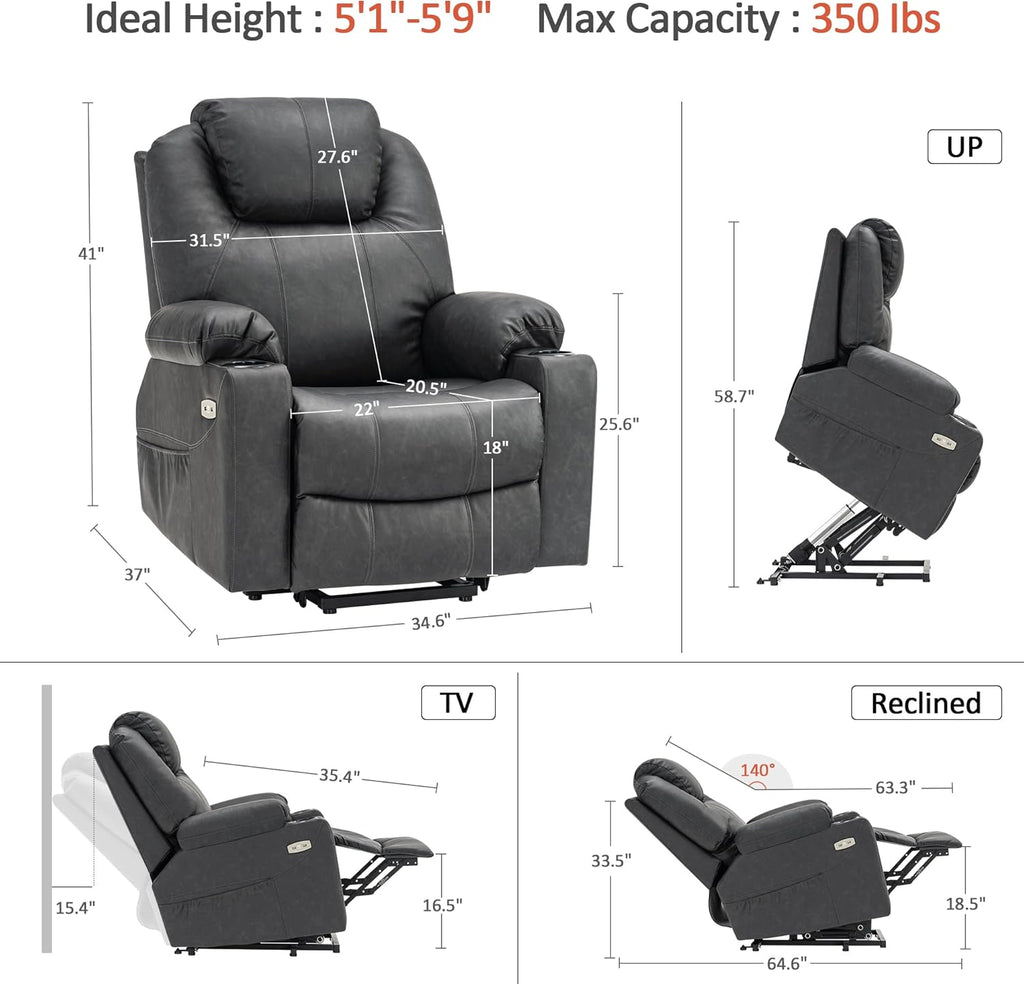 MCombo Electric Power Lift Recliner Massage Heat Chair for Elderly 3 Positions 2 Pockets USB